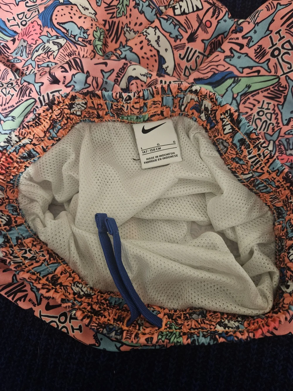 Nike Kids Pink Graphic Swim Trunks with Shark Print